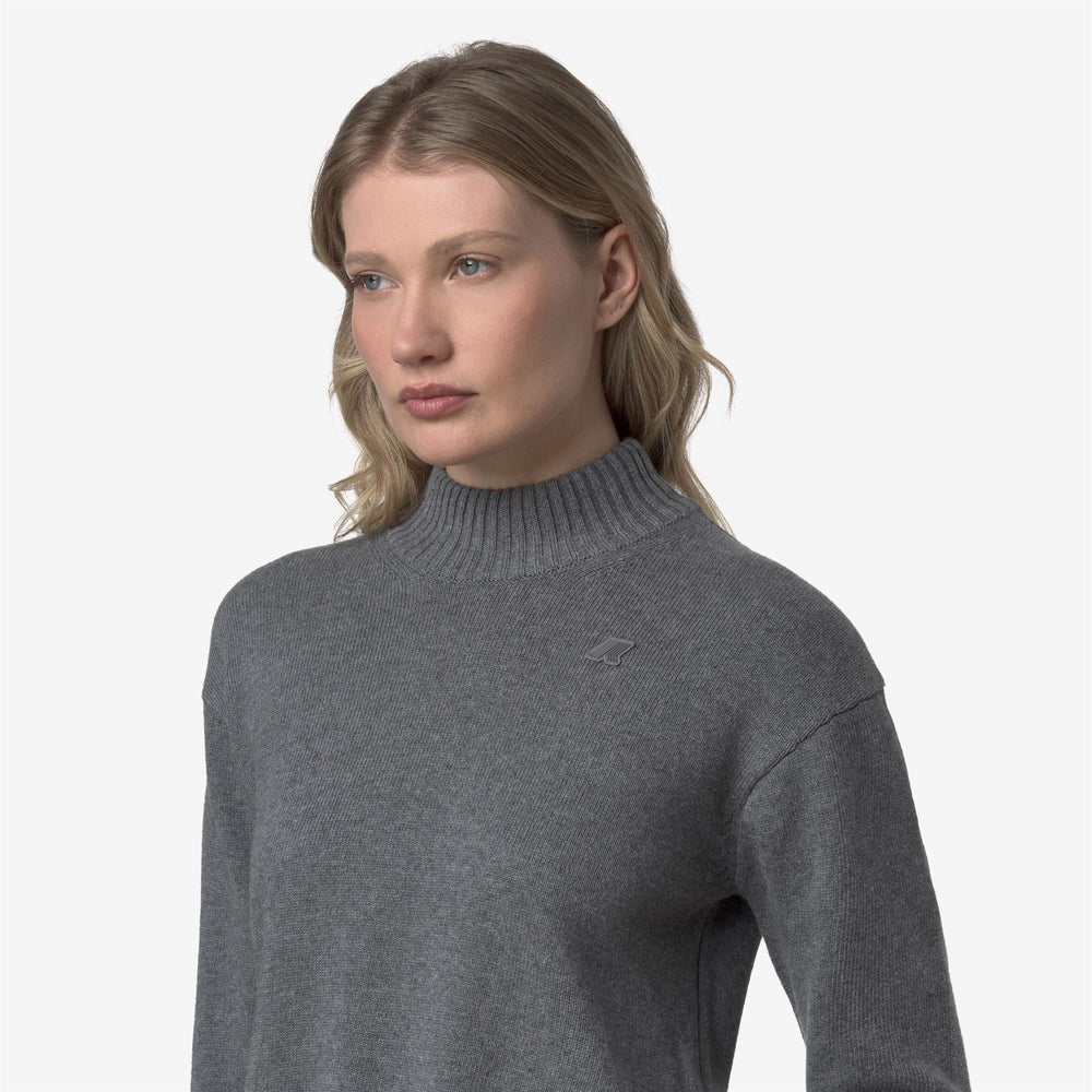 Grey Women's Cotton Cashmere High Collar Knit Sweater 02