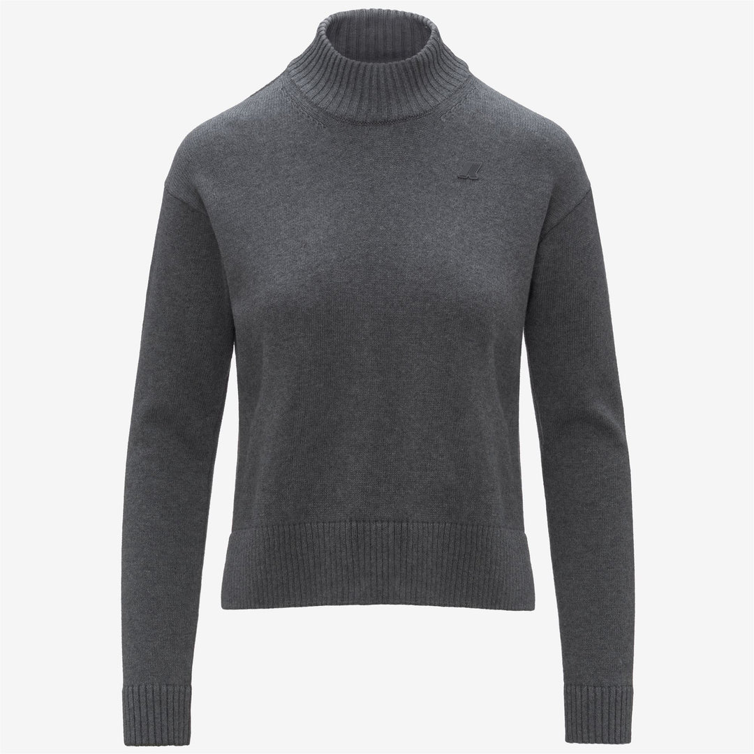 Grey Women's Cotton Cashmere High Collar Knit Sweater 01