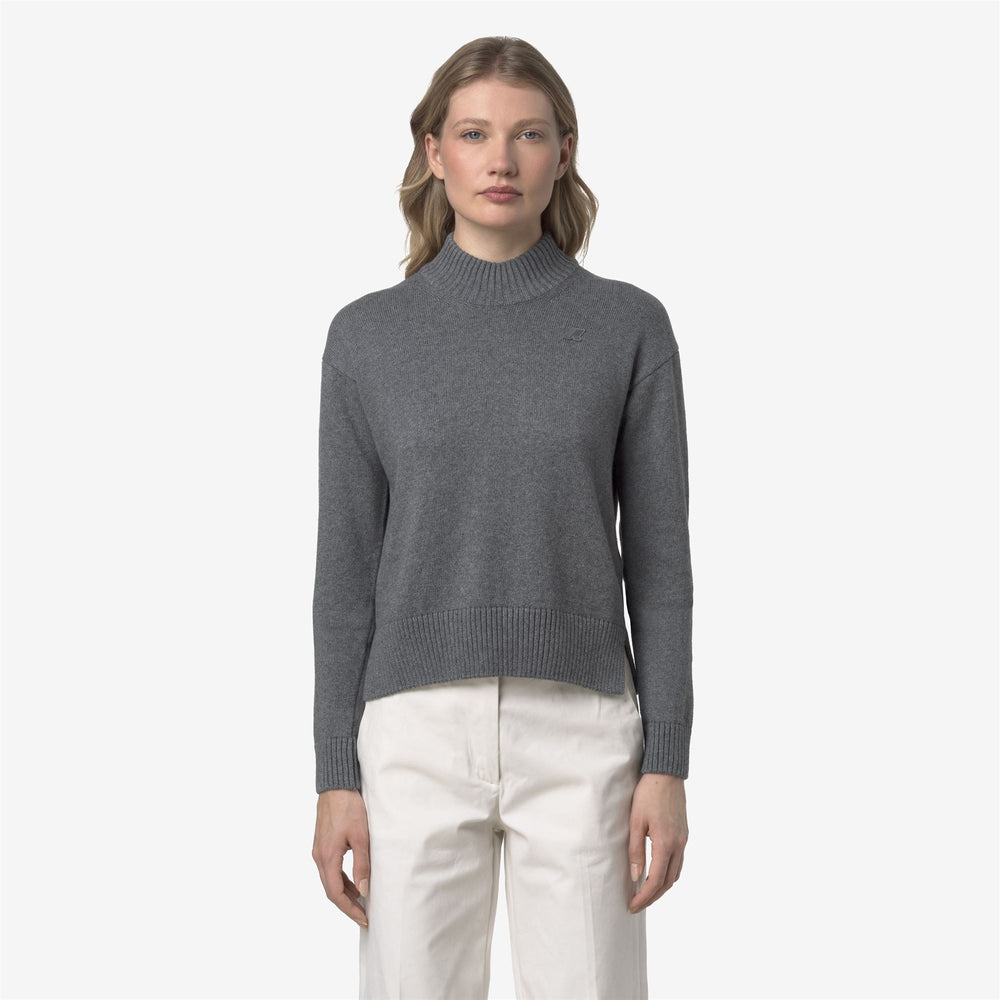 Grey Women's Cotton Cashmere High Collar Knit Sweater 02