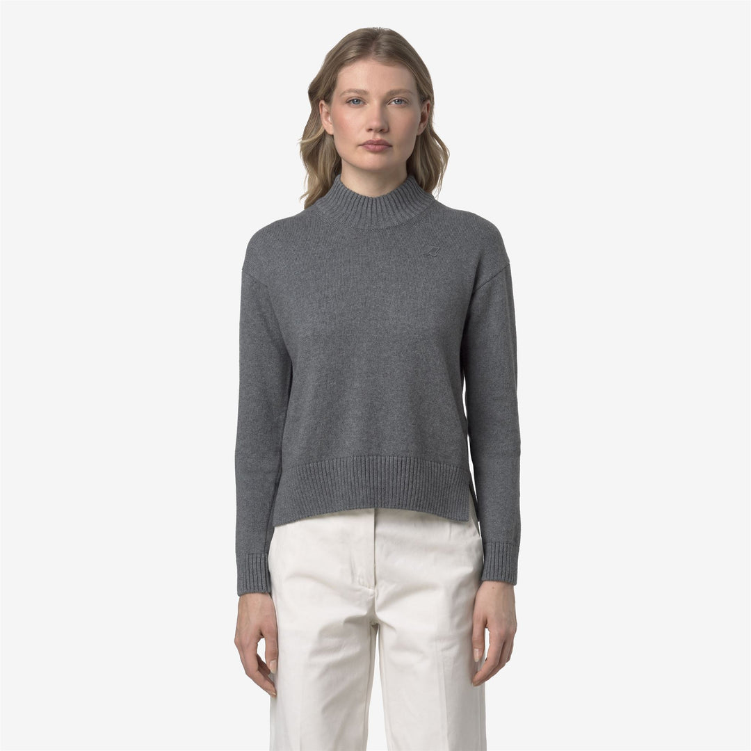 Maglione grigio da donna in maglia di cotone e cashmere con collo alto main