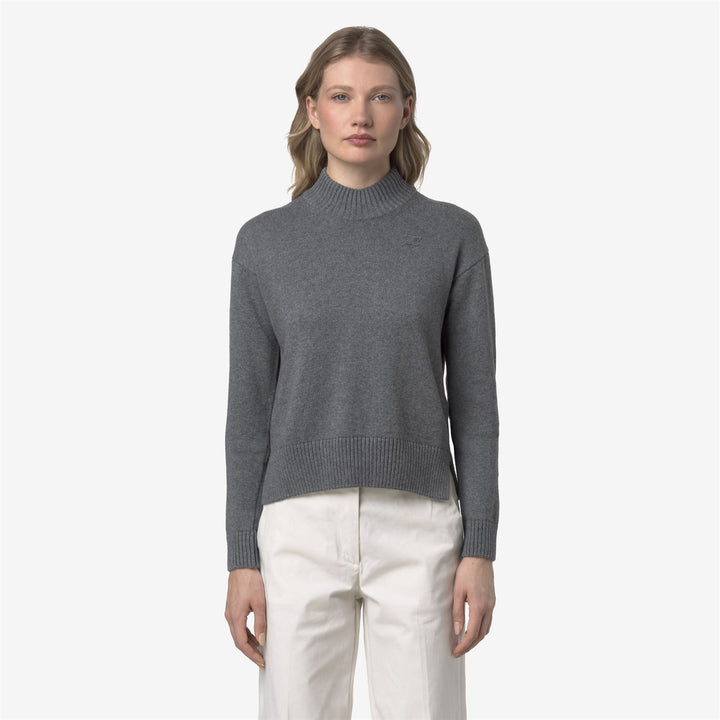 Maglione grigio da donna in maglia di cotone e cashmere con collo alto 3