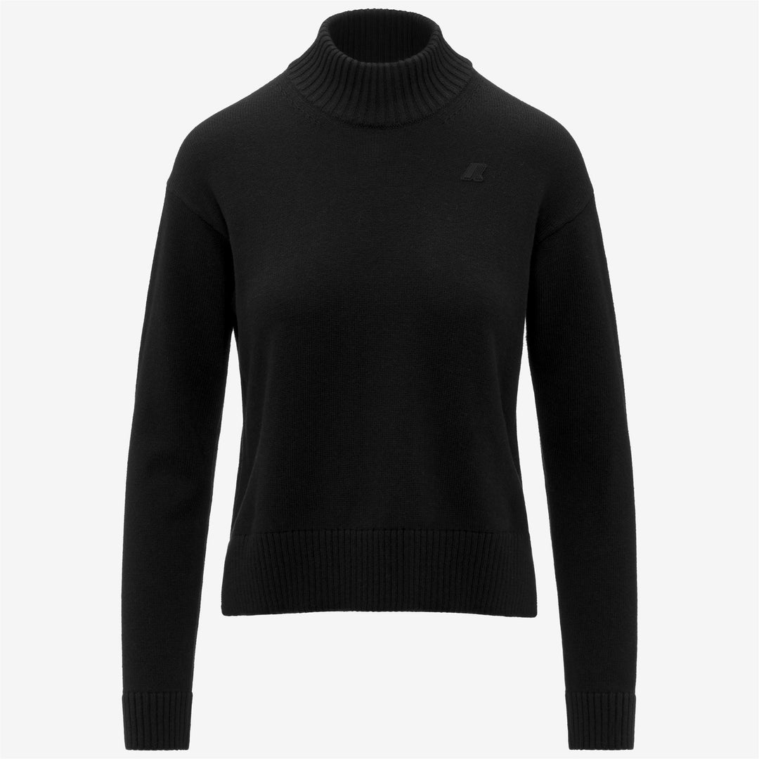 Black Women's Cotton Cashmere Knit Sweater with High Collar 01