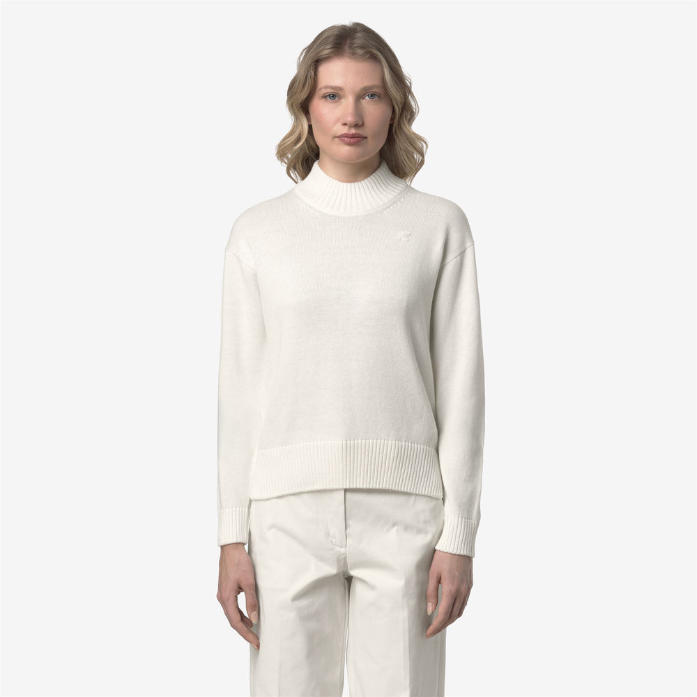 White Women's Cotton Cashmere High Collar Sweater 02