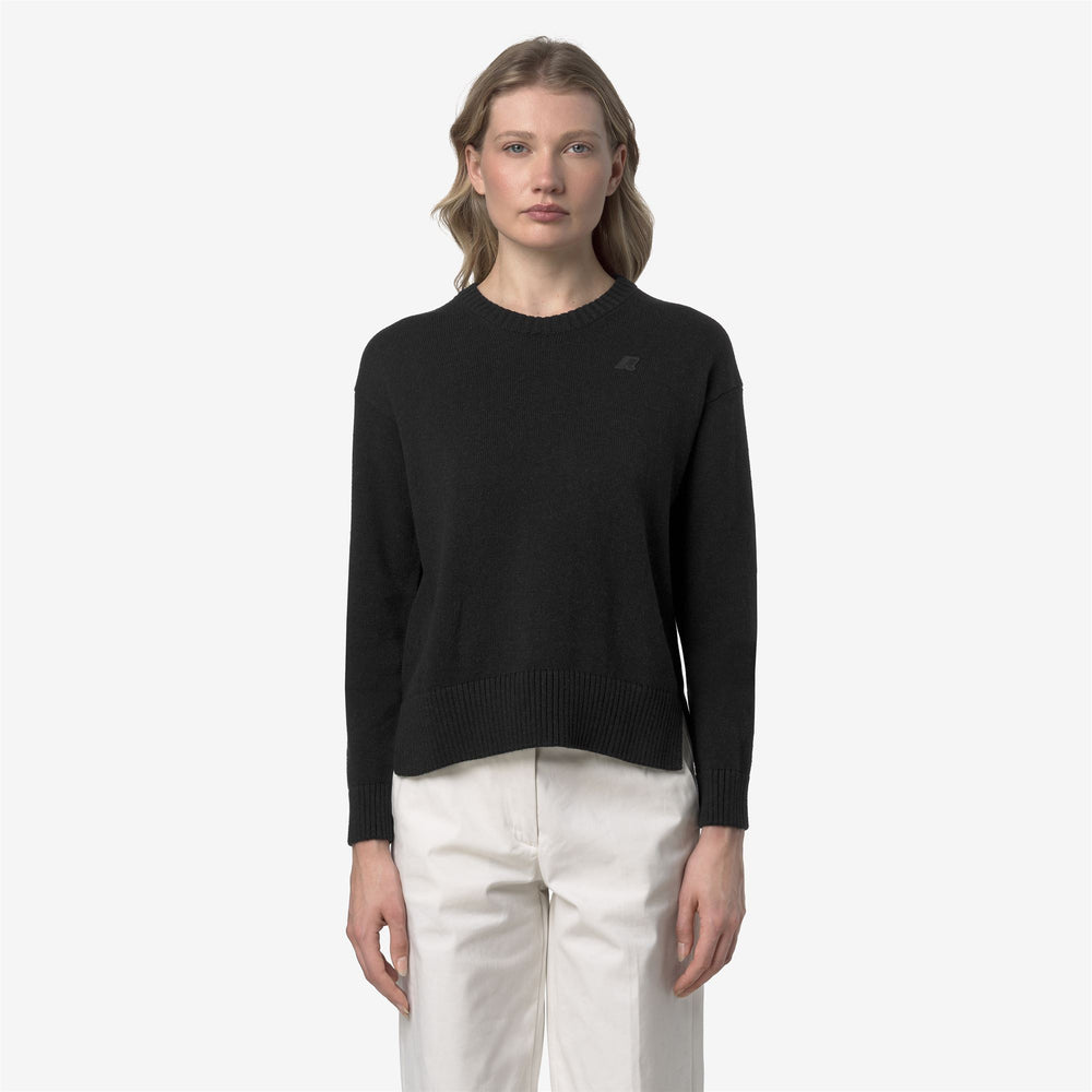 Black Women's Cashmere Cotton Crew Neck Sweater 02