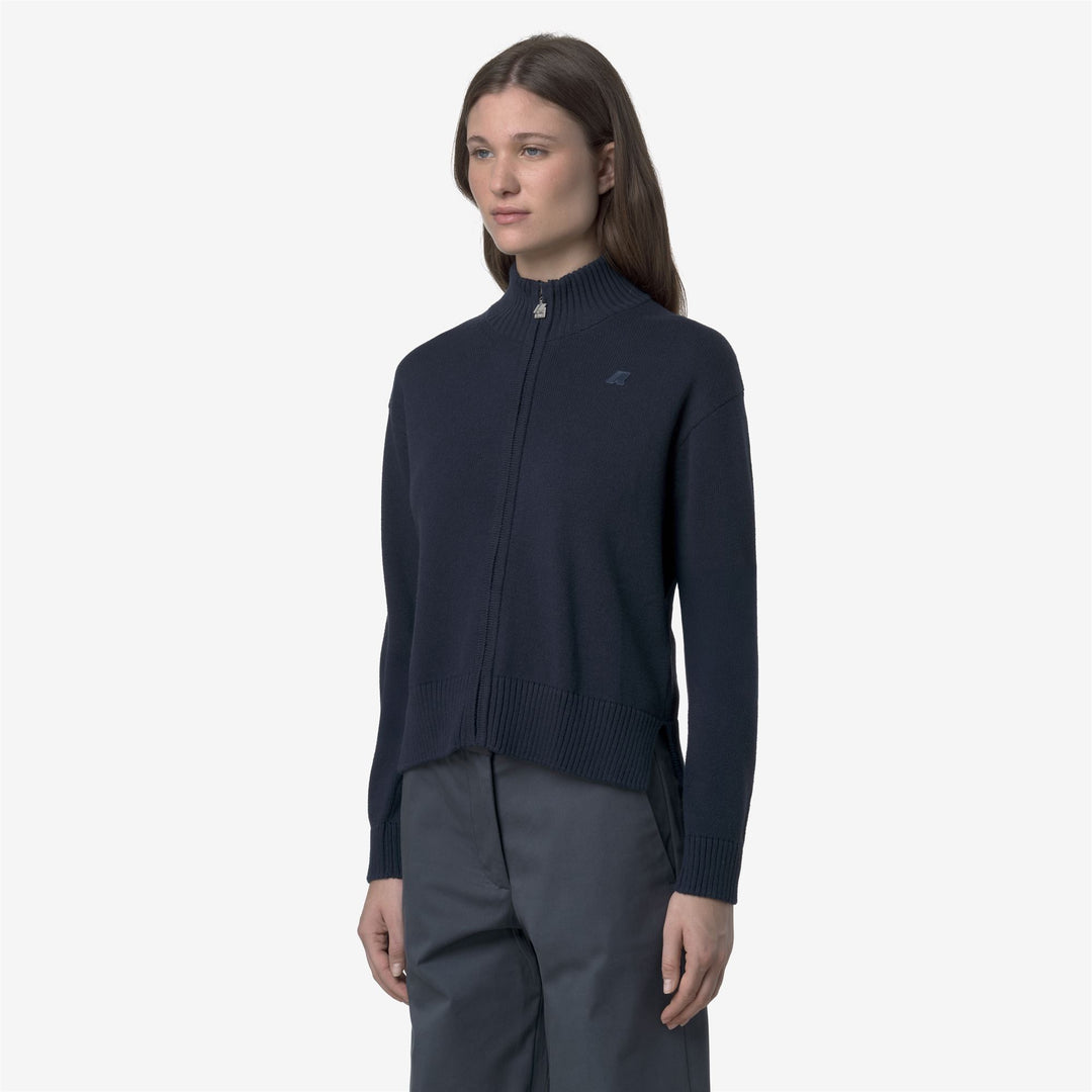 Blue Women's Cotton Cashmere Zip Jacket with Ribbed Edges main
