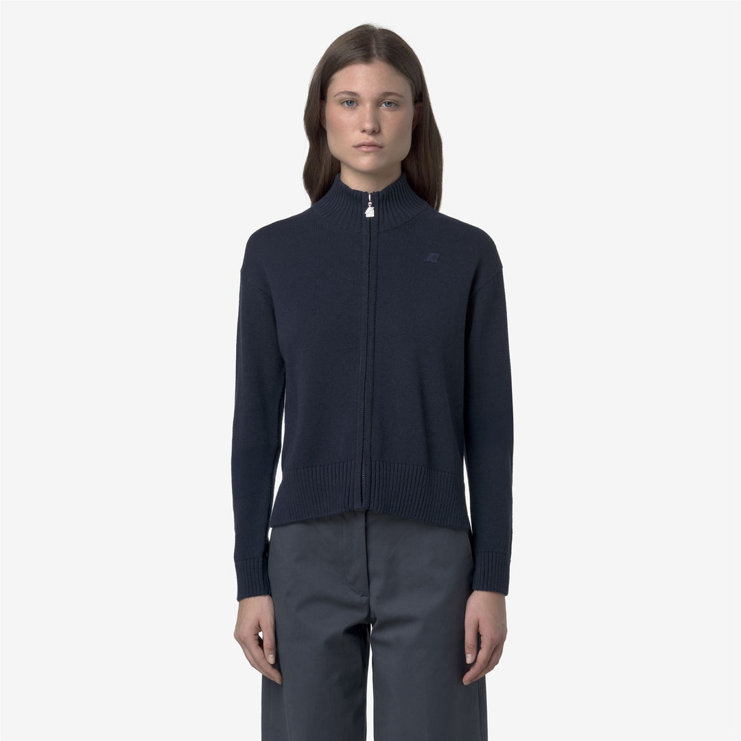 Blue Women's Cotton Cashmere Zip Jacket with Ribbed Edges main