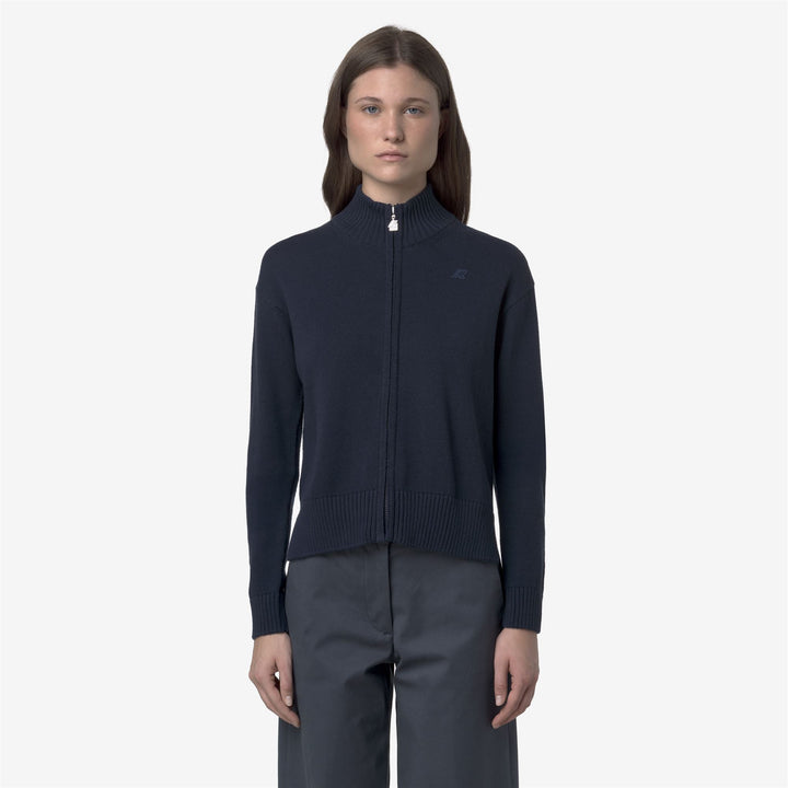 Blue Women's Cotton Cashmere Zip Jacket with Ribbed Edges 3