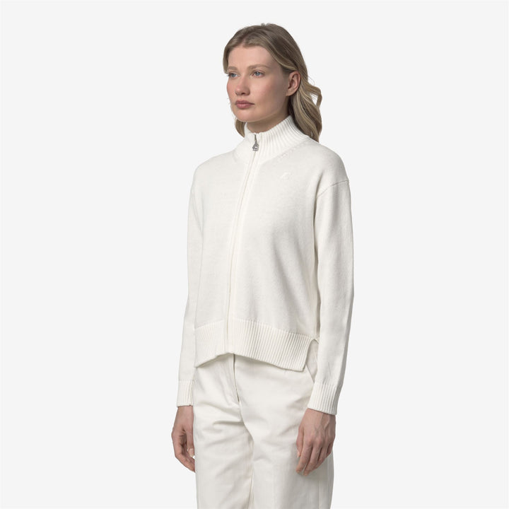 Chaqueta blanca de mezcla de cachemira con cremallera para mujer 4