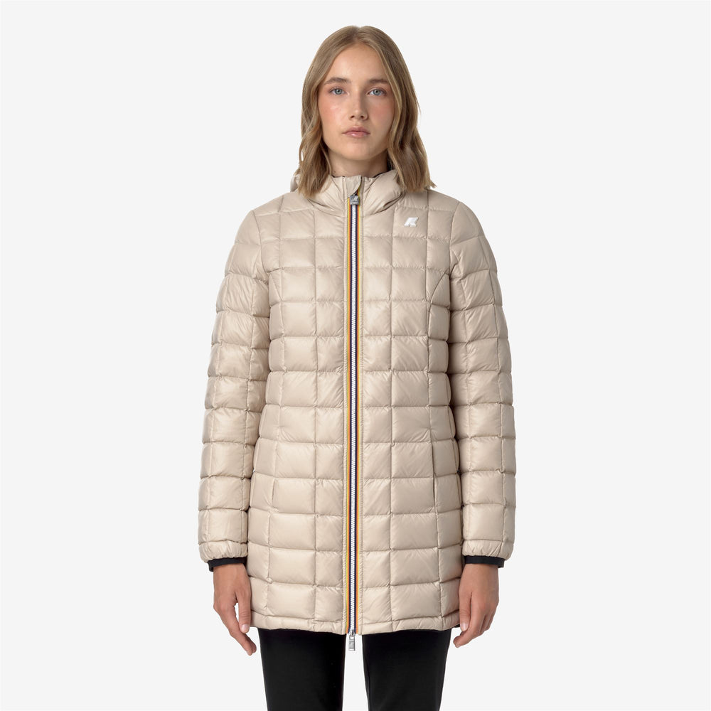 Giacca Invernale Reversibile Donna Beige Grigia con Imbottitura Piuma 02