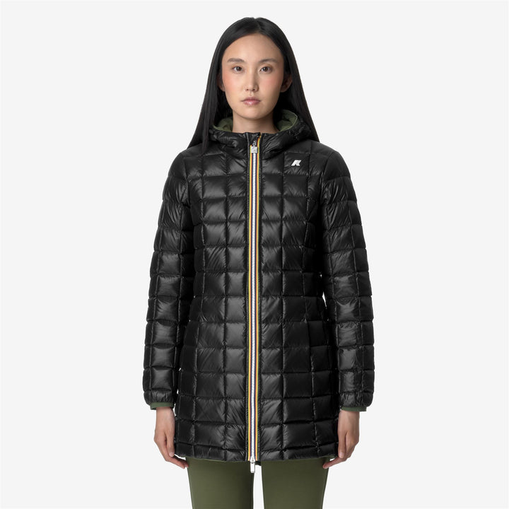 Chaqueta aislante reversible 3/4 verde y negra para mujer 4