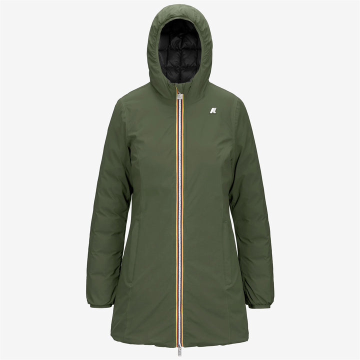 Chaqueta aislante reversible 3/4 verde y negra para mujer 5