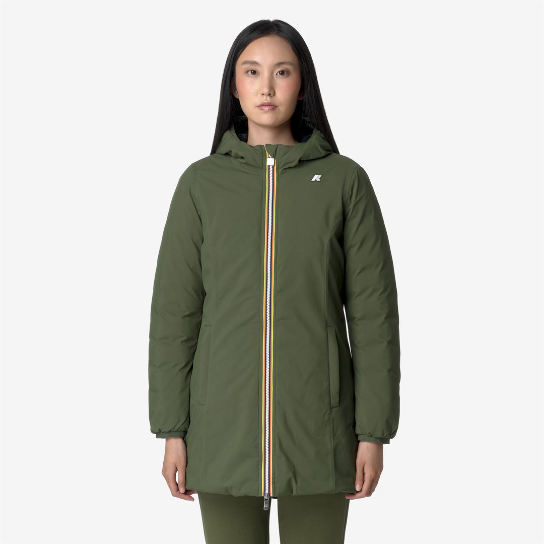 Chaqueta aislante reversible 3/4 verde y negra para mujer 01