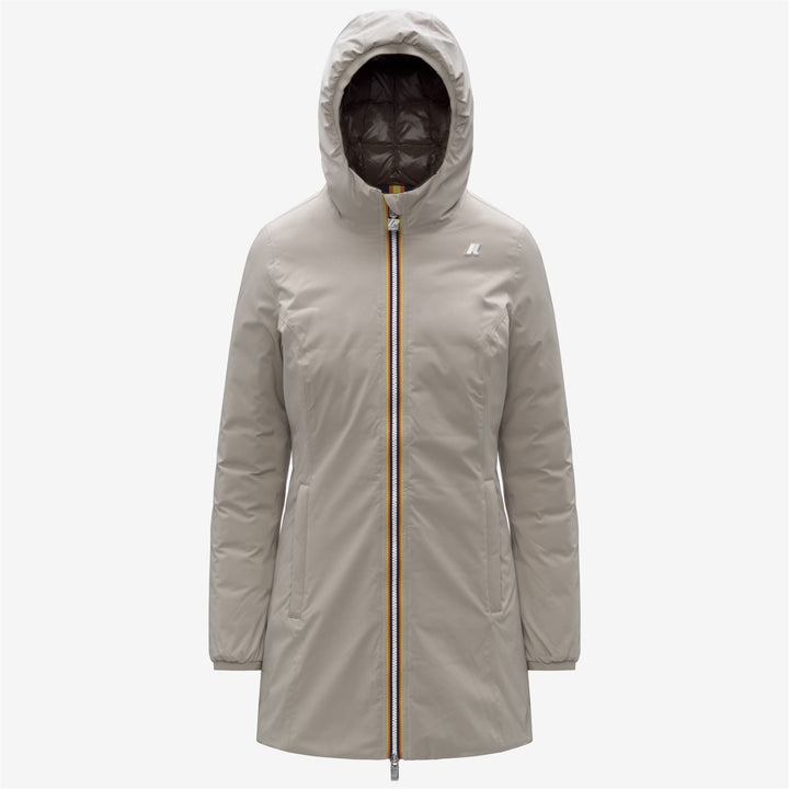Beige women's reversible insulated 3/4 length jacket 5