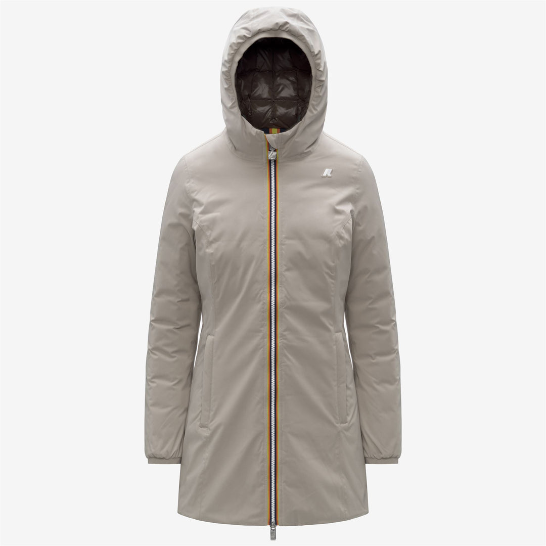 Beige women's reversible insulated 3/4 length jacket 01