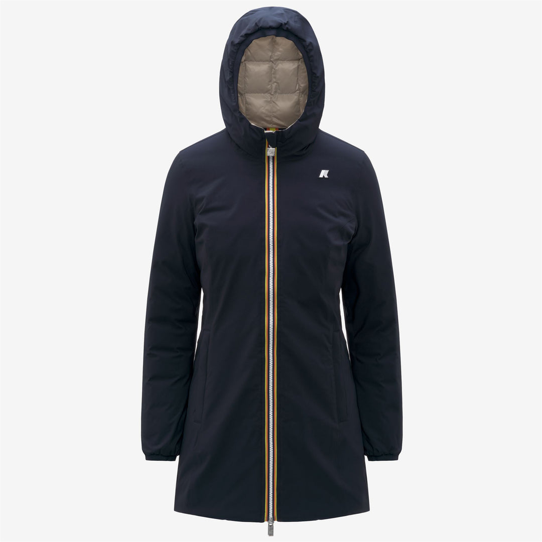 Blue beige Women's Reversible Down Jacket 3/4 Length 01