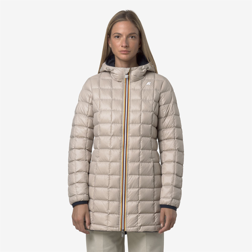 Blue beige Women's Reversible Down Jacket 3/4 Length 02