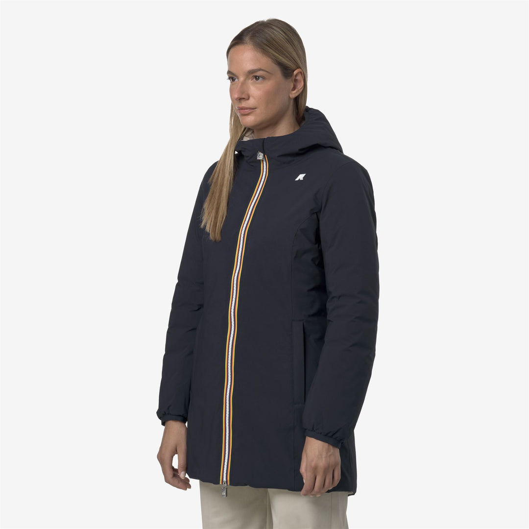 Blue beige Women's Reversible Down Jacket 3/4 Length main