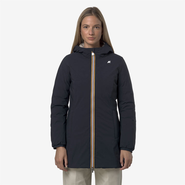 Blue beige Women's Reversible Down Jacket 3/4 Length 4