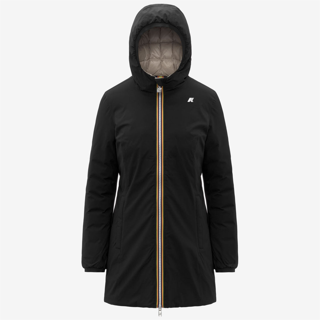 Chaqueta térmica reversible 3/4 para mujer, negra, con relleno de plumón 01