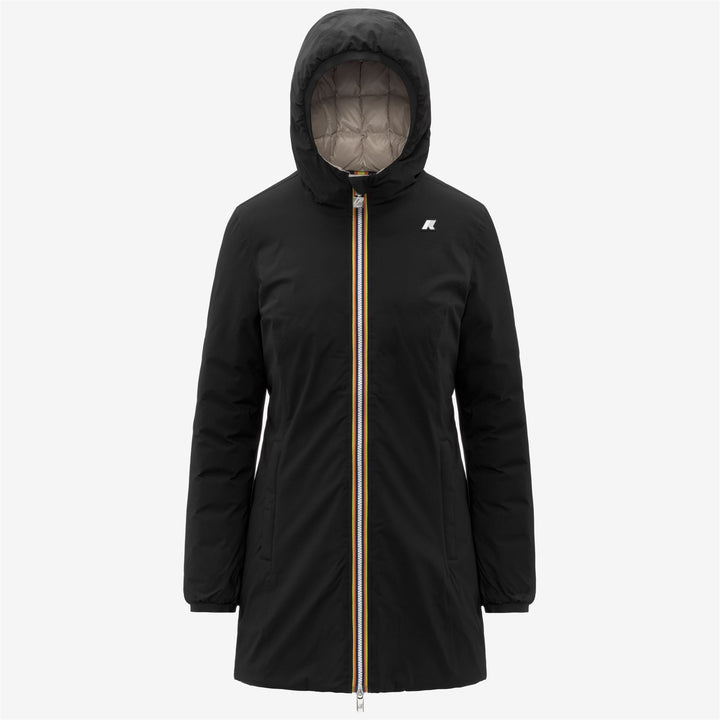 Chaqueta térmica reversible 3/4 para mujer, negra, con relleno de plumón 1