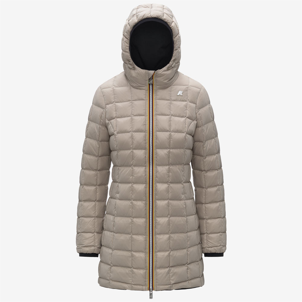 Chaqueta térmica reversible 3/4 para mujer, negra, con relleno de plumón 02