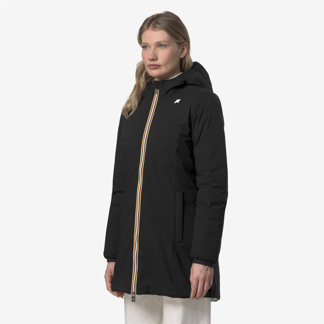 Chaqueta térmica reversible 3/4 para mujer, negra, con relleno de plumón main