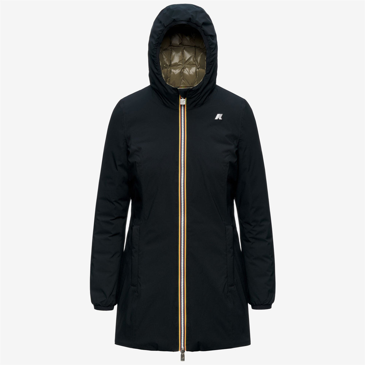 Jackets_Woman_DENISE ST THERMO DOUBLE_3/4 Length_Black Pure - Green Army - Commercial 1
