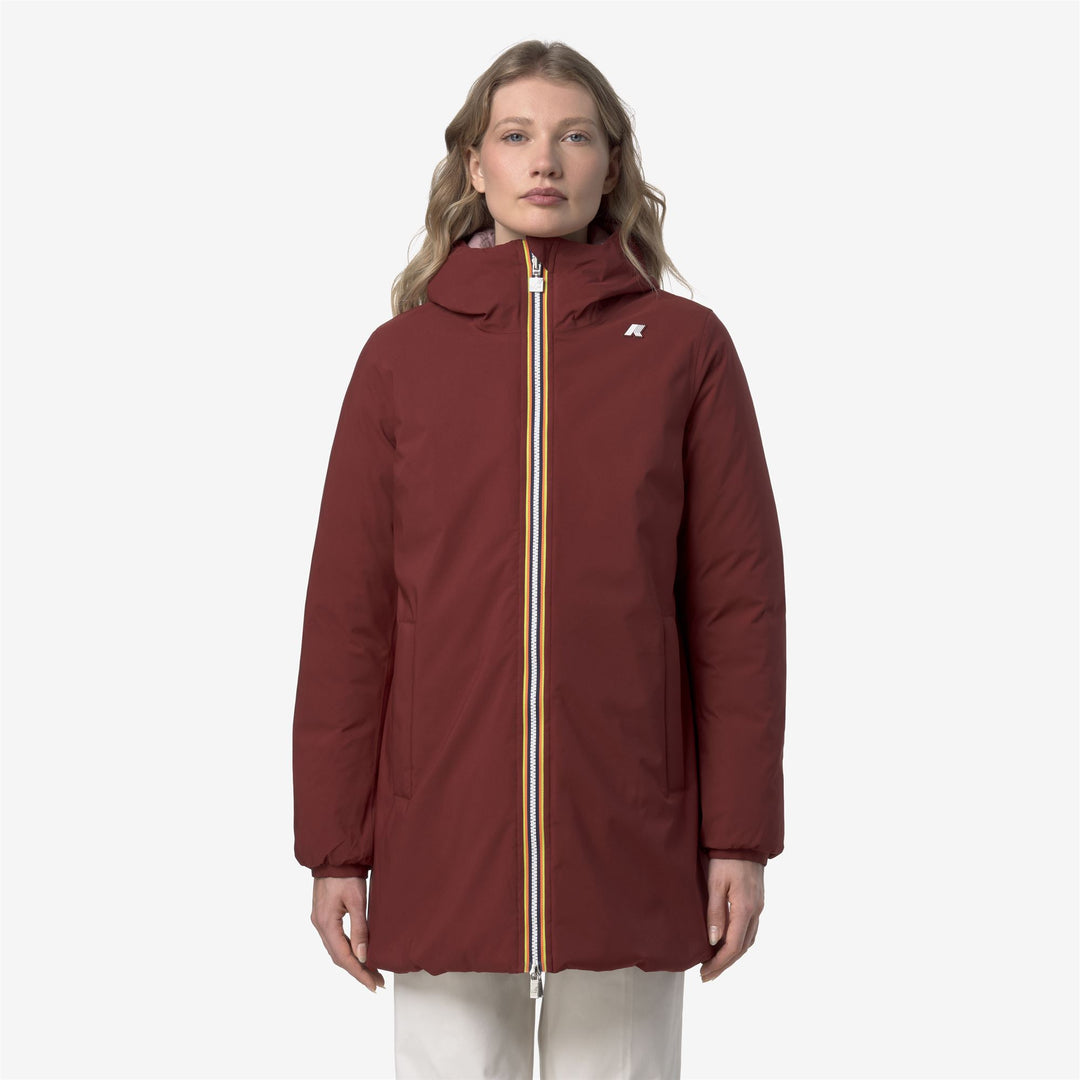 Giacca isolante reversibile di media lunghezza da donna rossa main