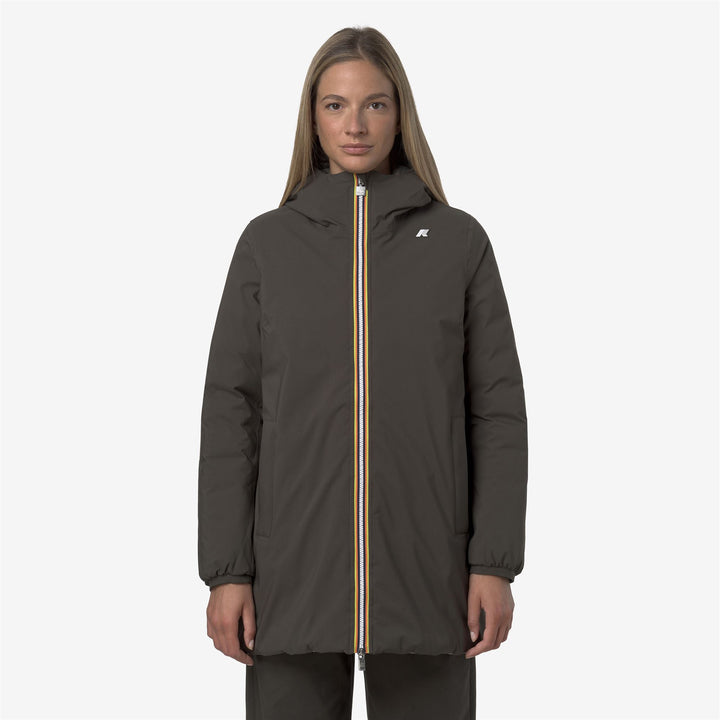 Chaqueta reversible aislante de media altura para mujer color oliva negro 4