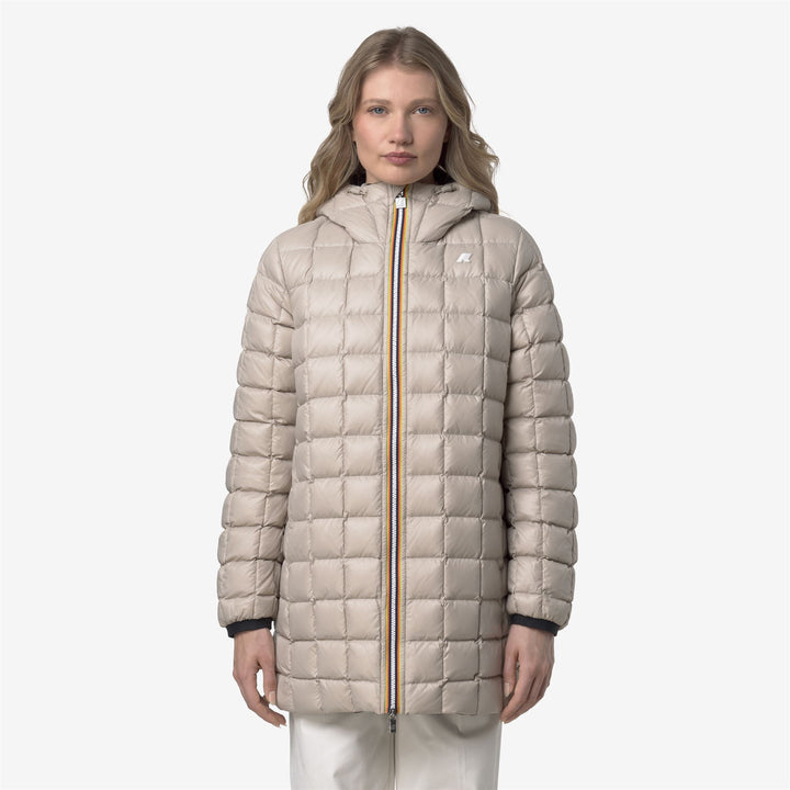 Chaqueta de invierno reversible para mujer, color beige y negro, con relleno de plumón 3
