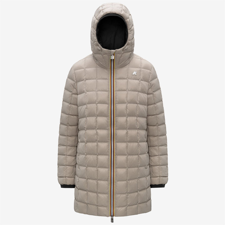 Chaqueta de invierno reversible para mujer, color beige y negro, con relleno de plumón 2