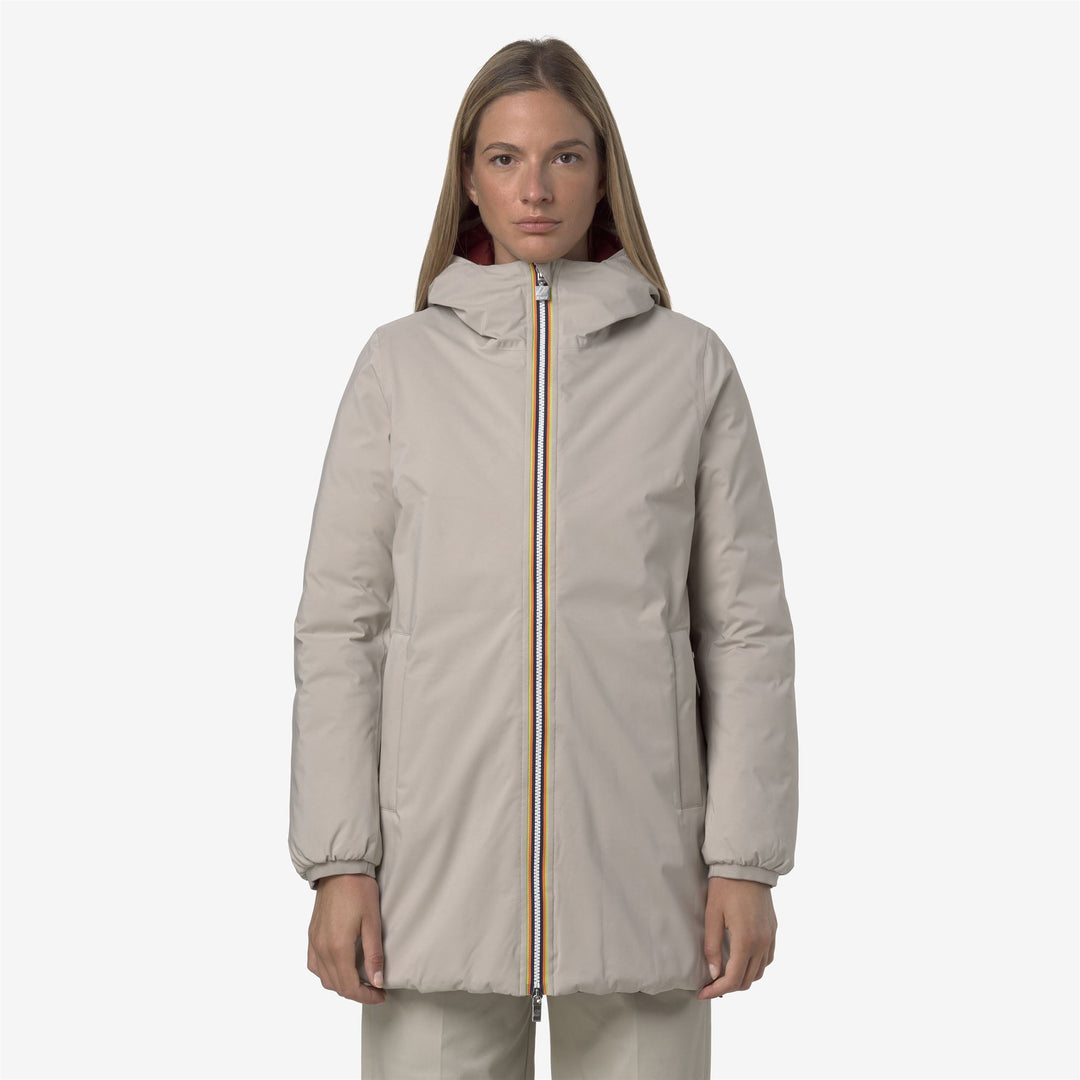 Giacca isolante reversibile di media lunghezza da donna beige main