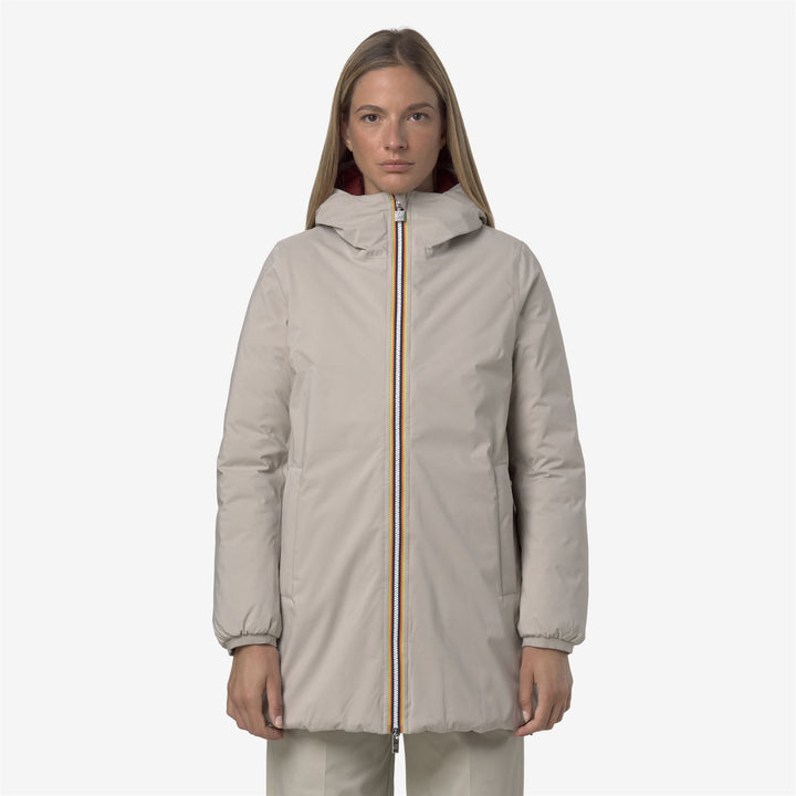 Giacca isolante reversibile di media lunghezza da donna beige 4