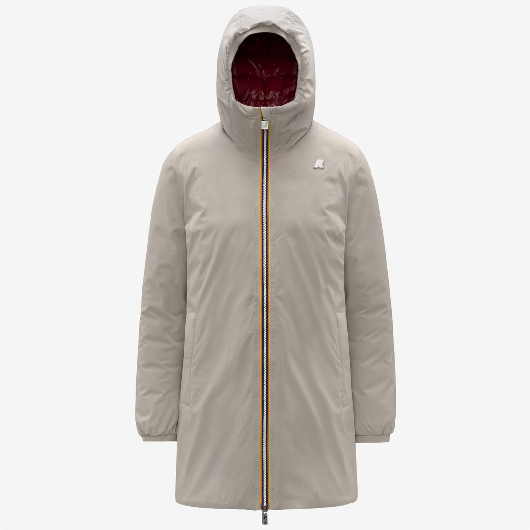 Chaqueta aislante reversible de longitud media para mujer en beige 01