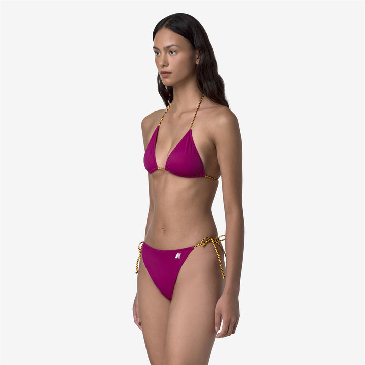 Bikini da donna ad asciugatura rapida fucsia-rosso con lacci intrecciati 4