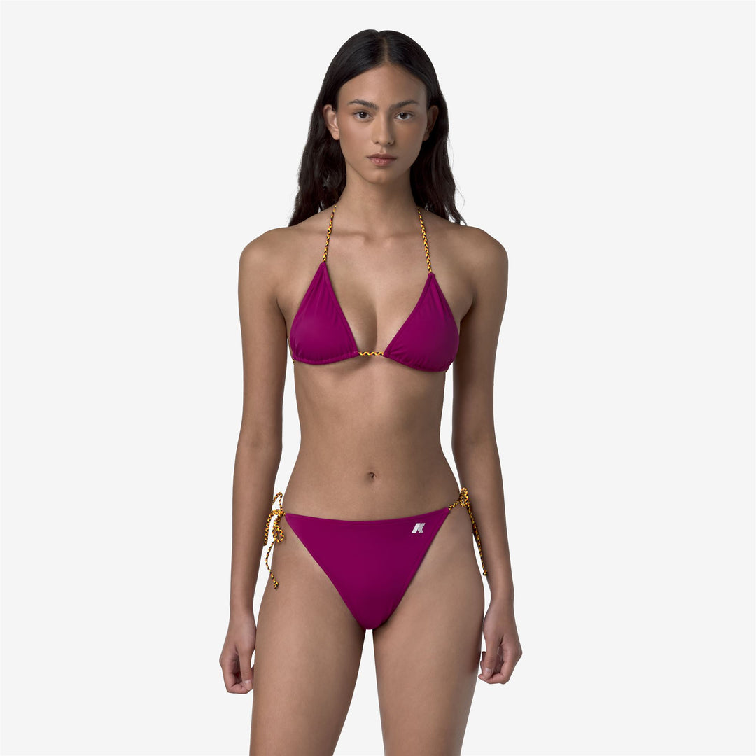 Bikini da donna ad asciugatura rapida fucsia-rosso con lacci intrecciati main