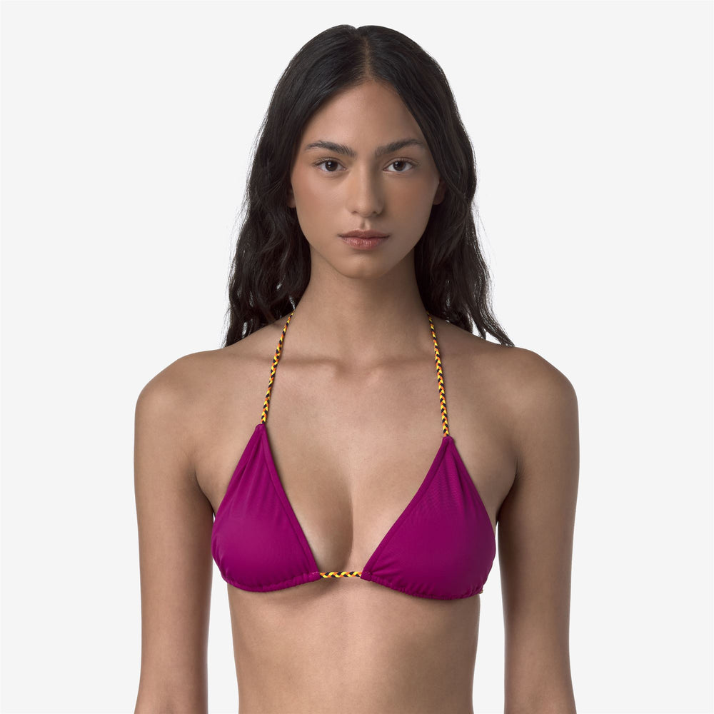 Bikini da donna ad asciugatura rapida fucsia-rosso con lacci intrecciati 02