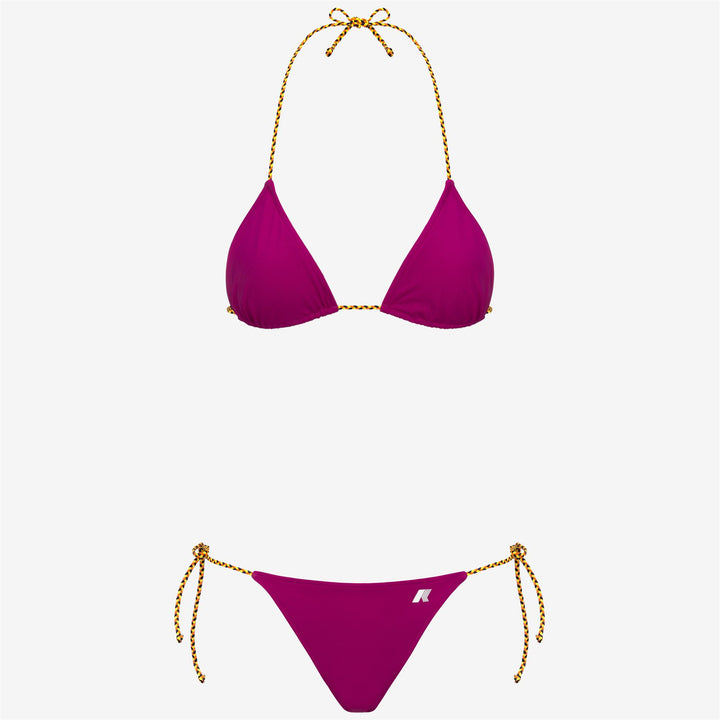 Bikini da donna ad asciugatura rapida fucsia-rosso con lacci intrecciati 1