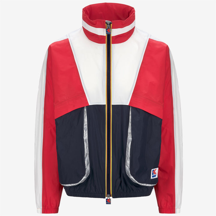 Blue Red Unisex Short Jacket with Concealed Hood and Recycled Fabric 5