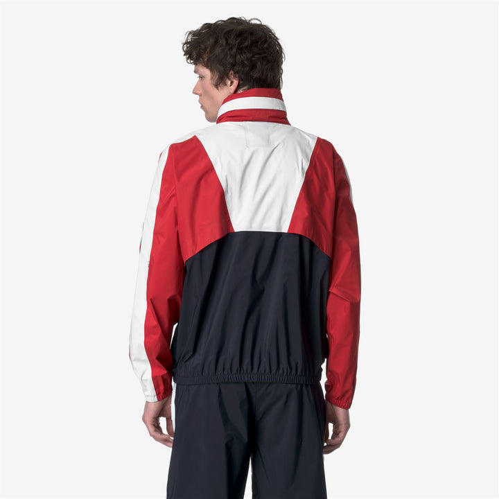 Blue Red Unisex Short Jacket with Concealed Hood and Recycled Fabric 3