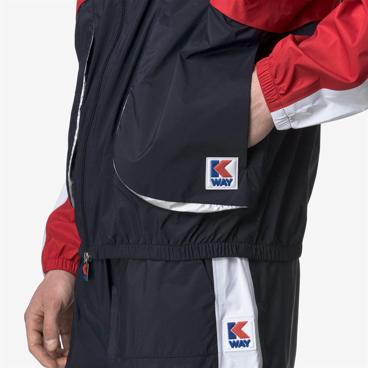 Blue Red Unisex Short Jacket with Concealed Hood and Recycled Fabric 4