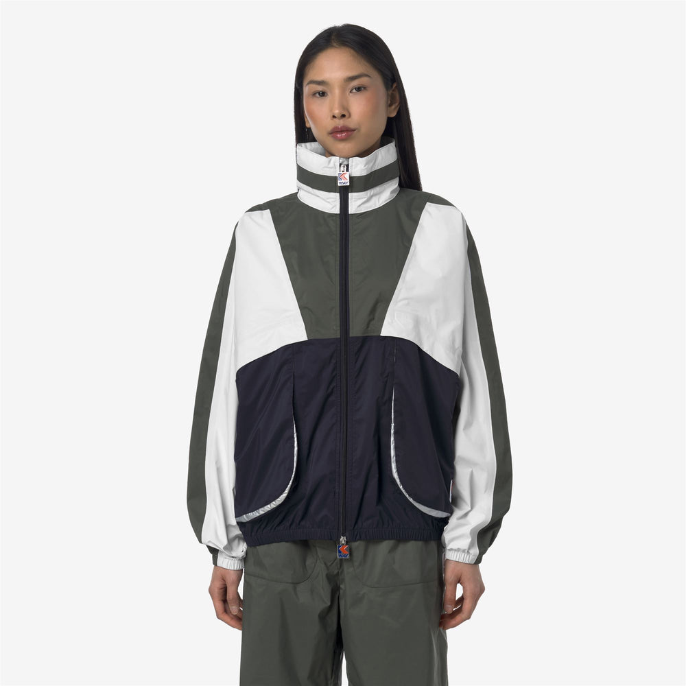 Blue Green Unisex Short Jacket with Concealed Hood and Retro Design 02