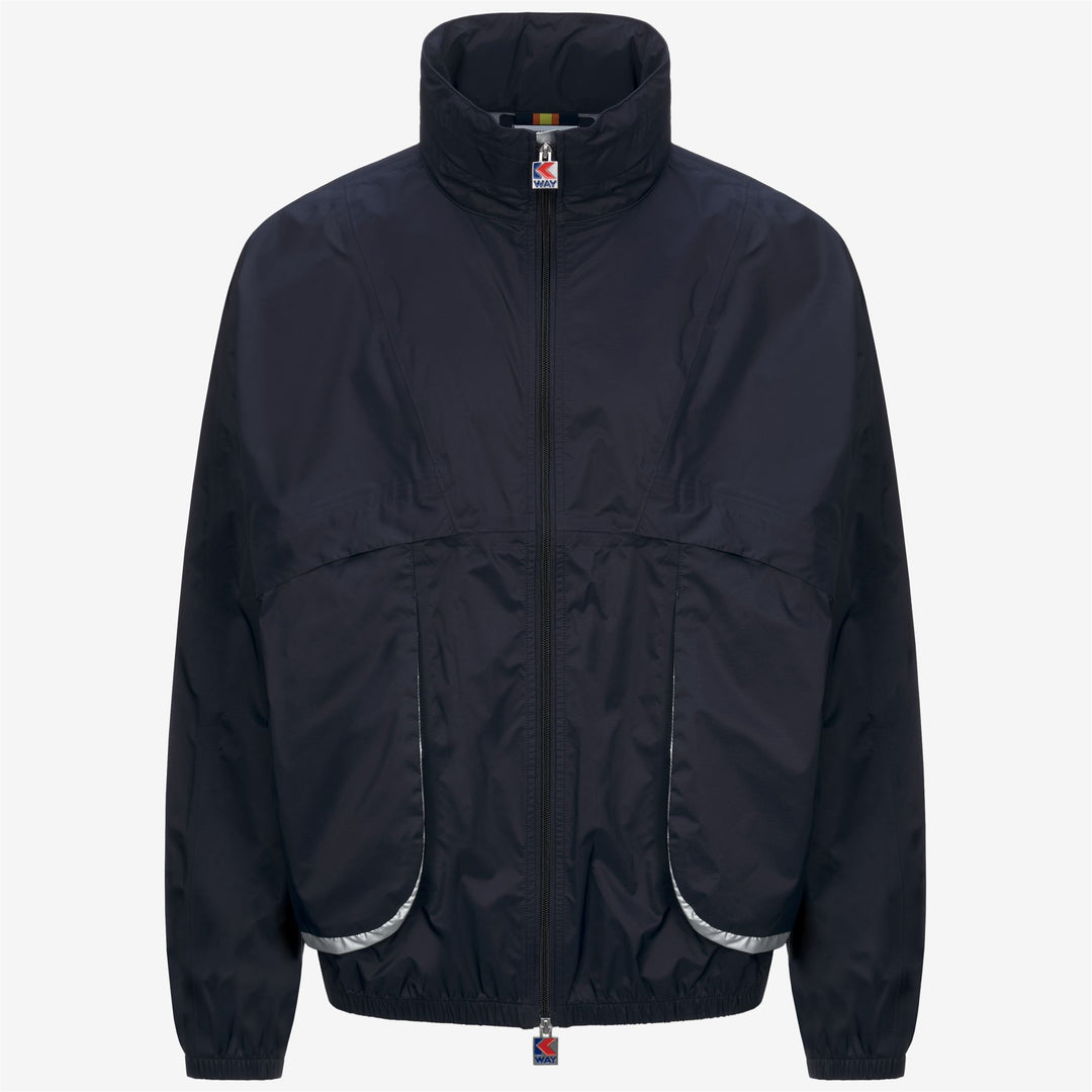 Giacca sportiva corta unisex blu con cappuccio nascosto 01