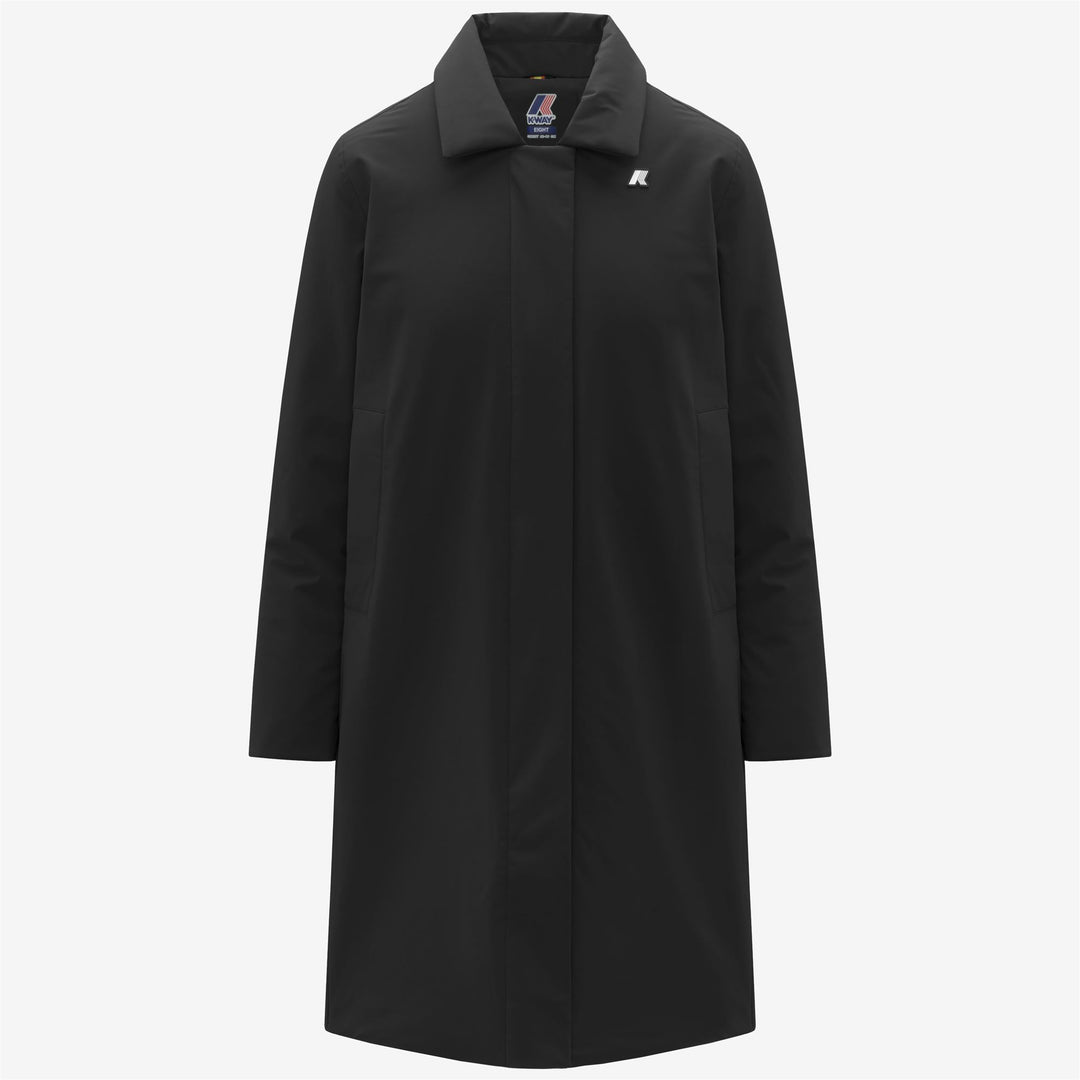 Chaqueta impermeable larga negra con capucha para mujer 01