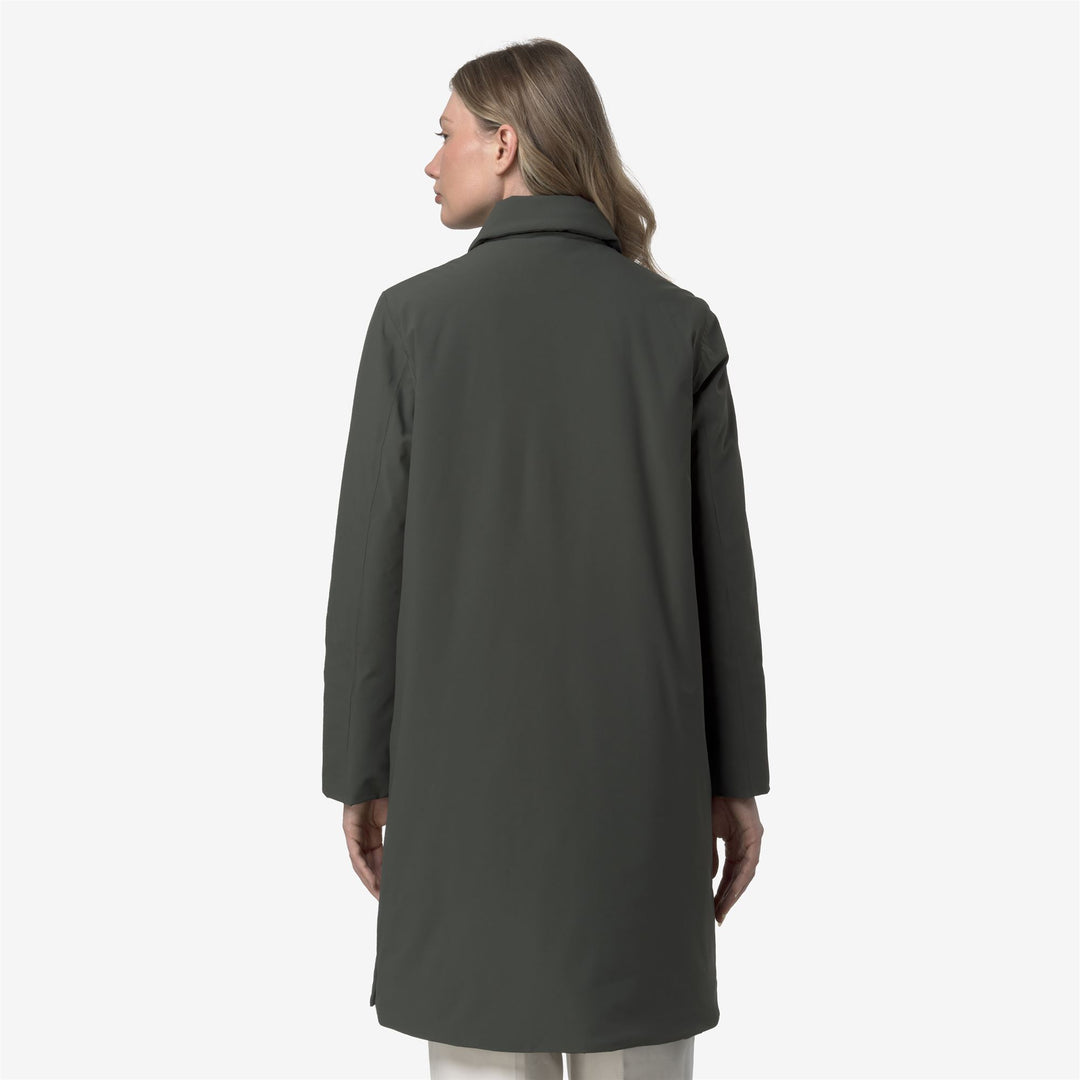 Abrigo largo impermeable con capucha para mujer, color negro y verde main