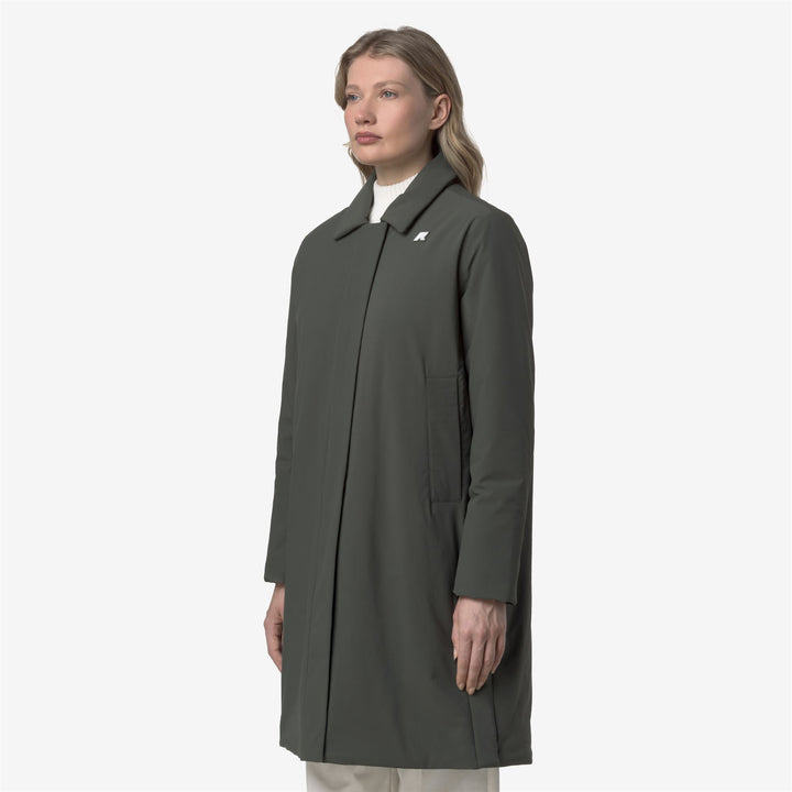 Abrigo largo impermeable con capucha para mujer, color negro y verde 4