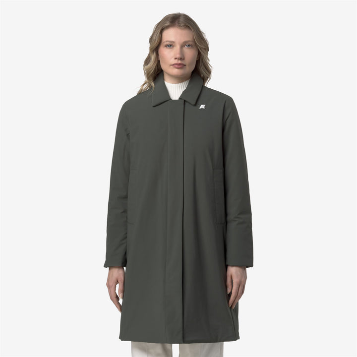 Abrigo largo impermeable con capucha para mujer, color negro y verde 3