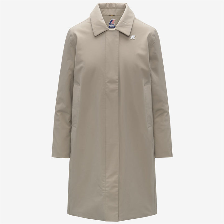 Chaqueta impermeable larga beige con capucha para mujer 1