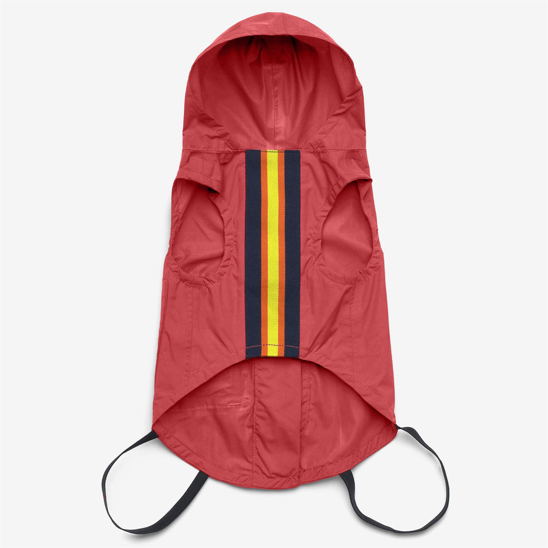Red unisex waterproof dog coat with hood and packable design 01
