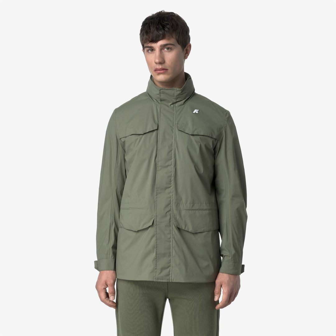 Chaqueta de nylon elástico resistente a la intemperie verde líquen para hombre 01